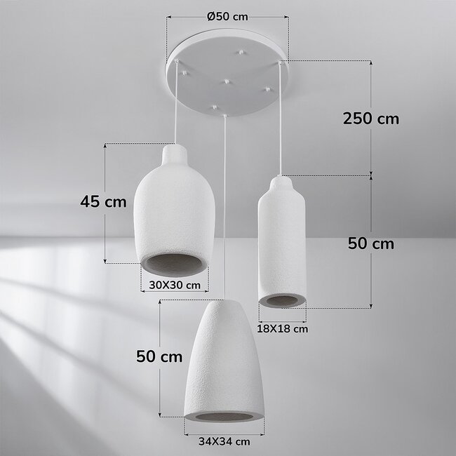 3 światła nowoczesna lampa wisząca Wabi-Sabi z efektem kamienia biała - Kage