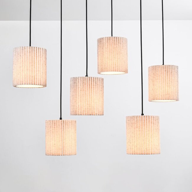 6 światła lampa wisząca z beżowymi kloszami z tkaniny - Vouw