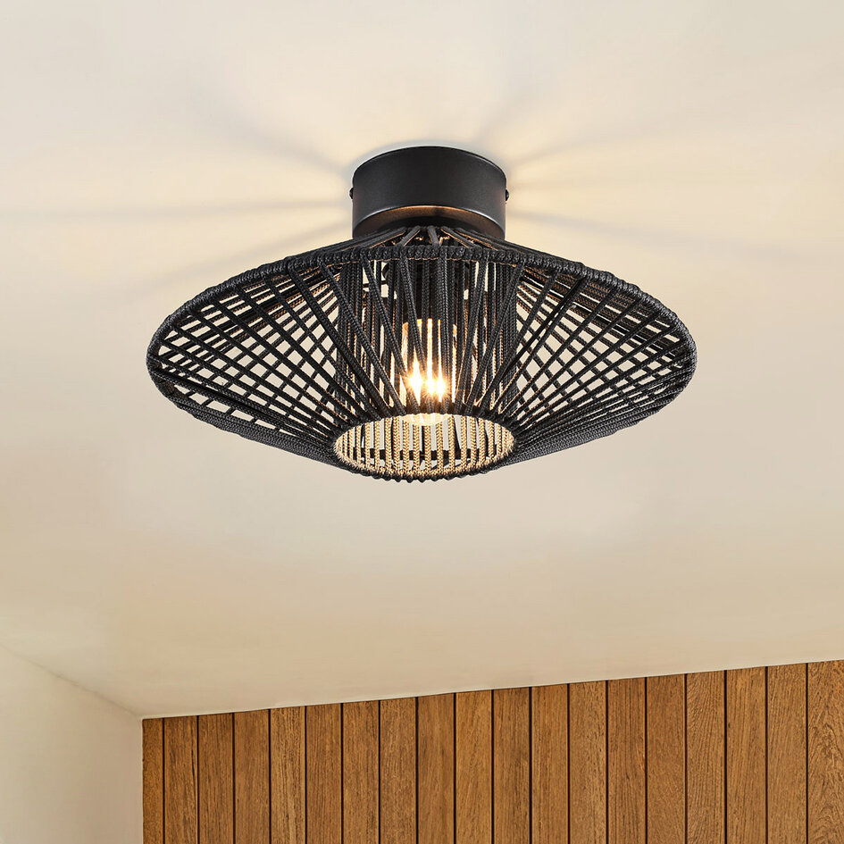 Czarna lampa zewnętrzna Woven z plecionego sznura