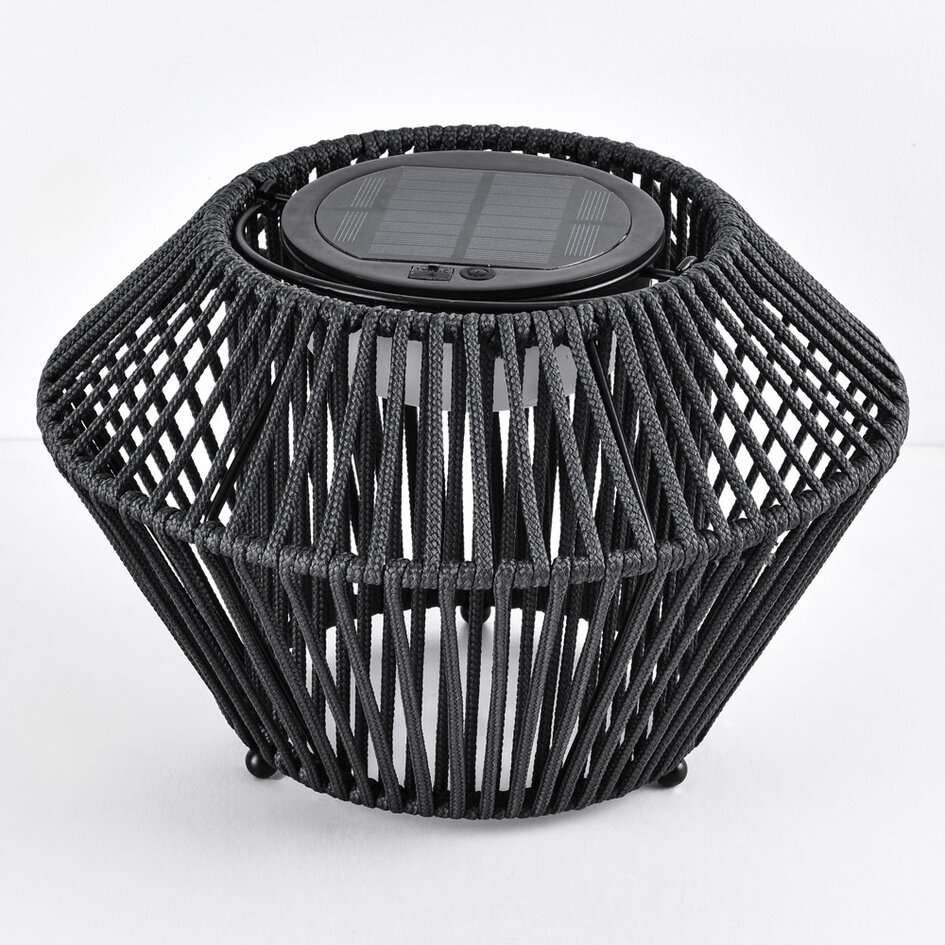 Solarna lampa stołowa z plecionym sznurkiem i 3 trybami ściemniania czarna - Wovra