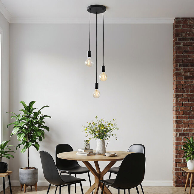3 światła nowoczesna lampa wisząca na przewodzie Illumine - czarna (bez żarówek E27)