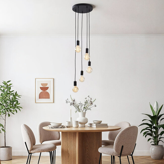 Industrialna lampa wisząca z 5 światłami Illumine - czarna (bez żarówek E27)
