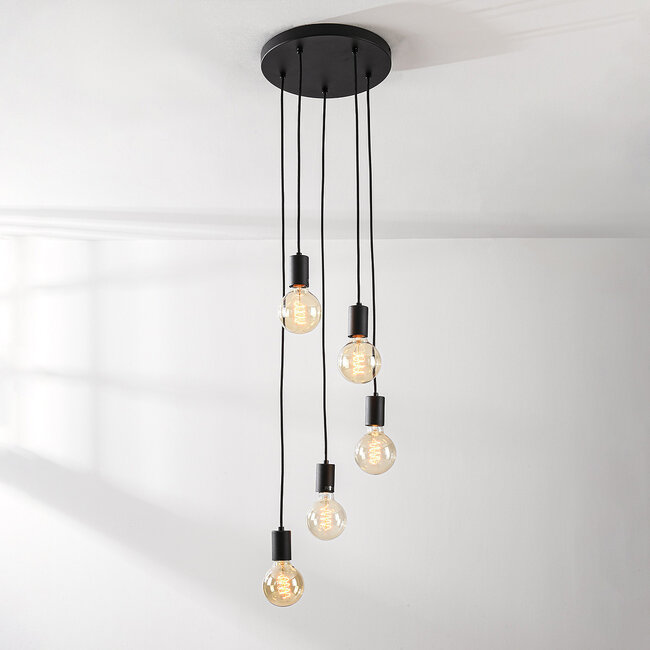 Industrialna lampa wisząca z 5 światłami Illumine - czarna (bez żarówek E27)