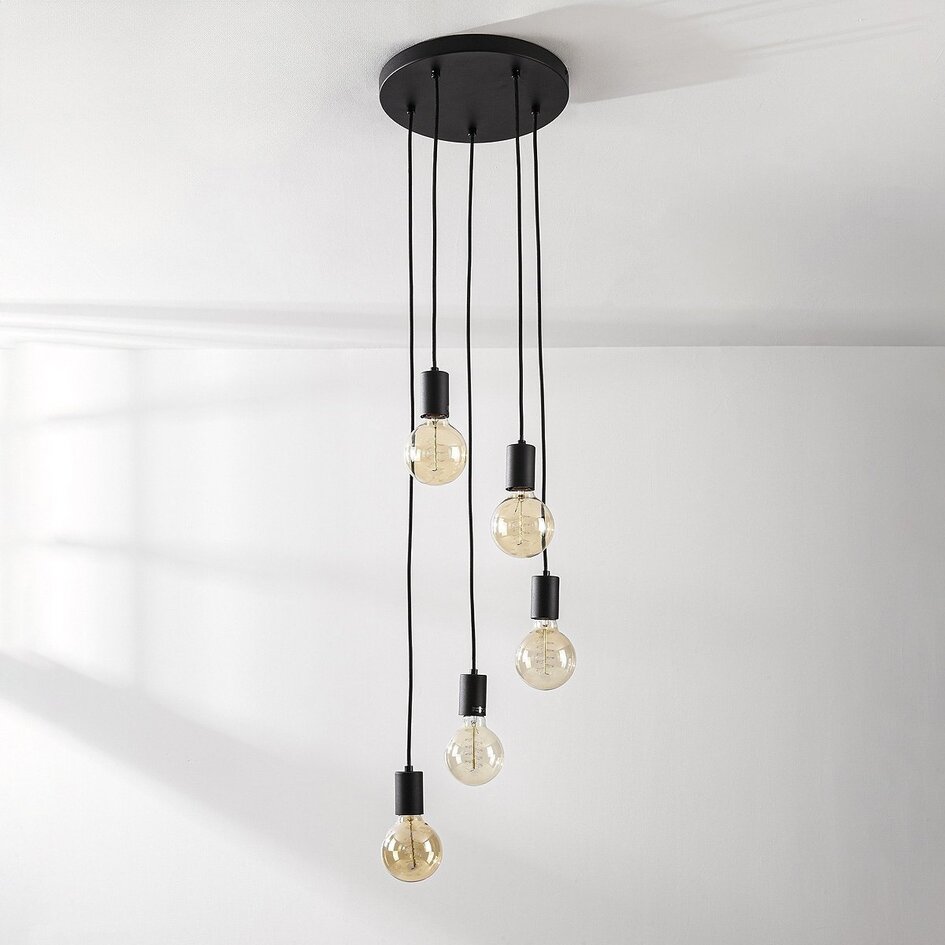 Industrialna lampa wisząca z 5 światłami Illumine - czarna (bez żarówek E27)