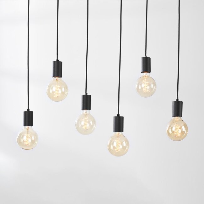 Przemysłowe 6-punktowe lampy wiszące na przewodzie Nivelle – czarne (bez żarówek E27)