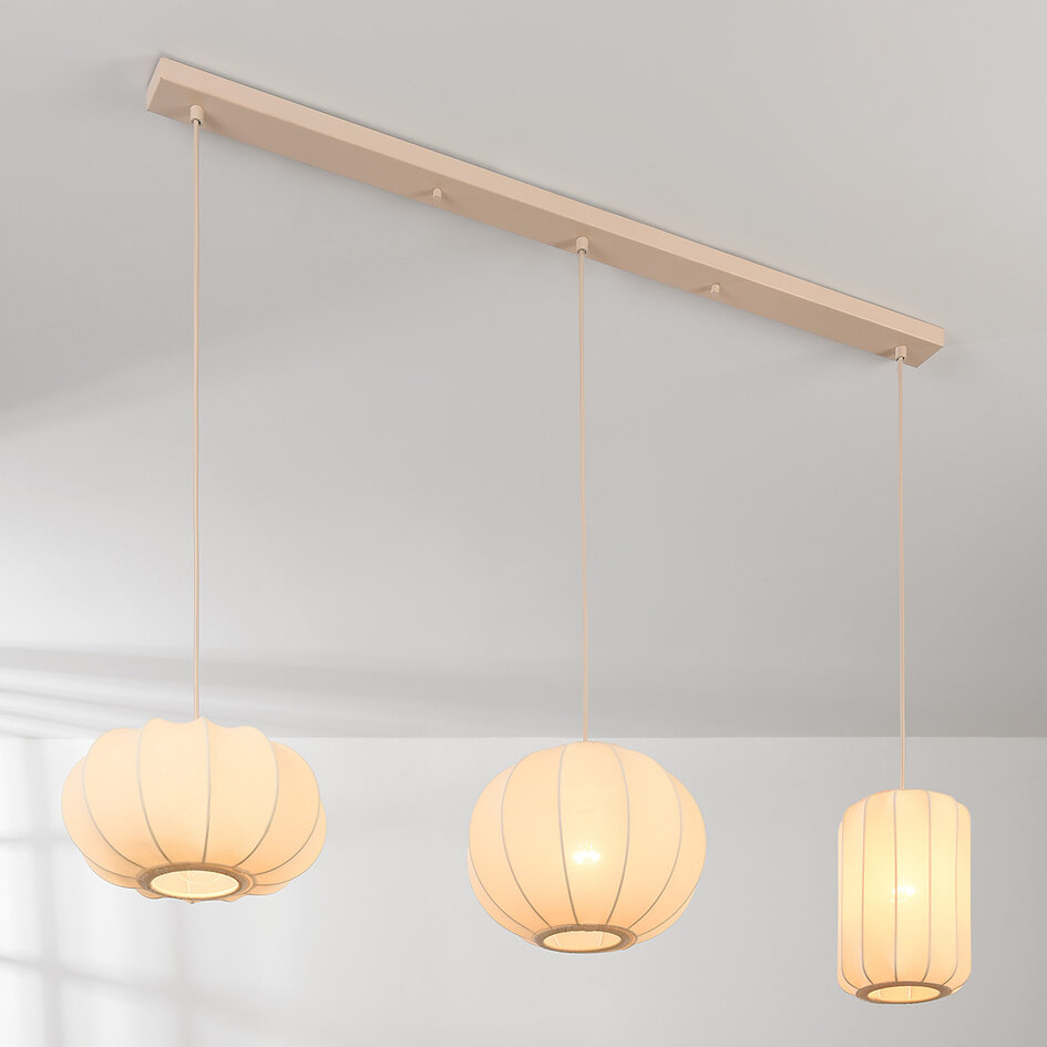 Japandi lampa wisząca Serica 3 światła - beżowa