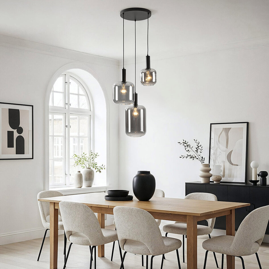 Lampa wisząca Rustique 3 światła ze szkłem dymionym