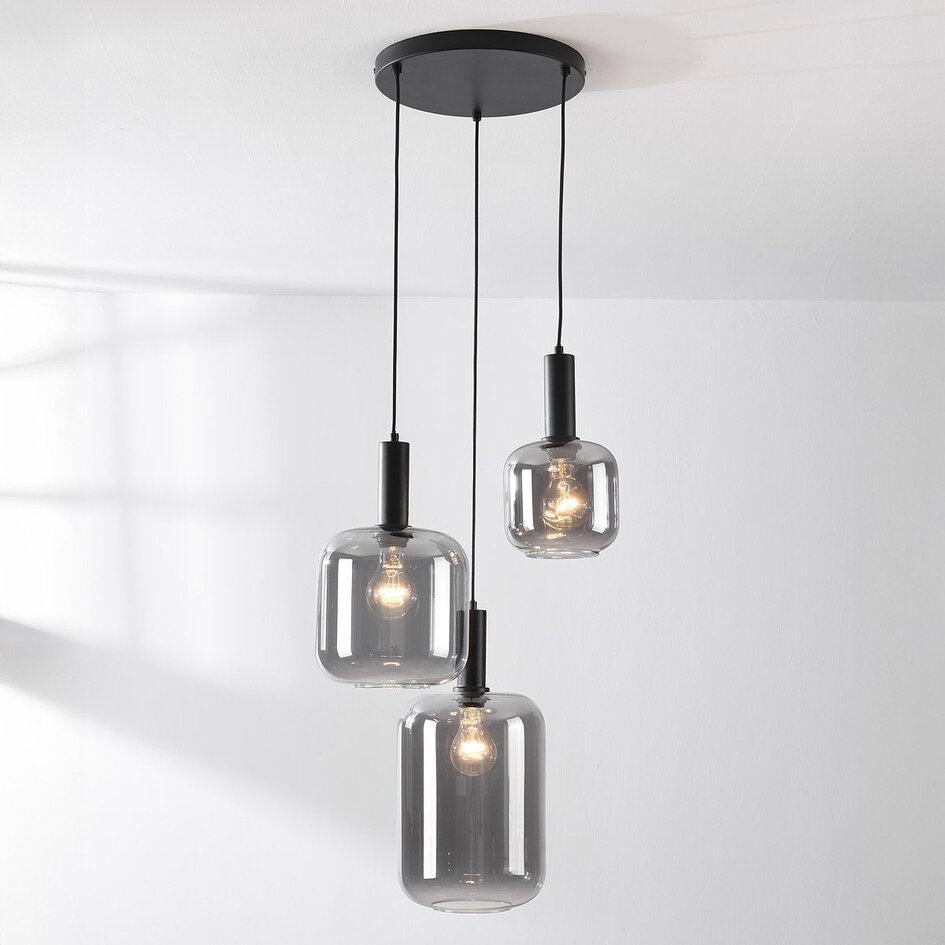 Lampa wisząca Rustique 3 światła ze szkłem dymionym