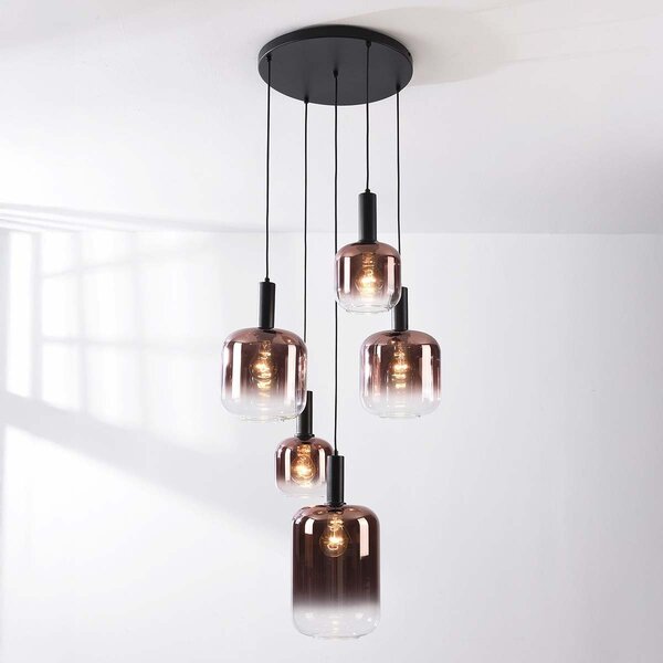 Lampa wisząca Rustique 5 światła z ciemnobrązowym szkłem