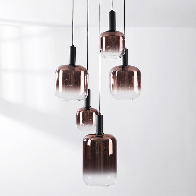 Lampa wisząca Rustique 5 światła z ciemnobrązowym szkłem