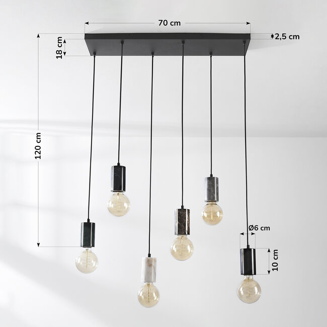 Industrialna lampa wisząca na przewodzie Caverna 6 światła z marmurowymi detalami (bez żarówek E27)