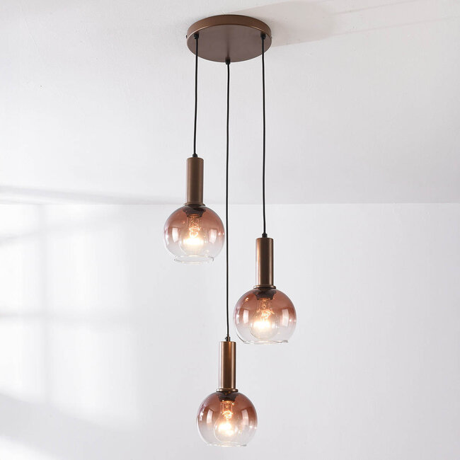 Lampa wisząca Dijon w kolorze brązowym z trzema szklanymi kulami z efektem ombre
