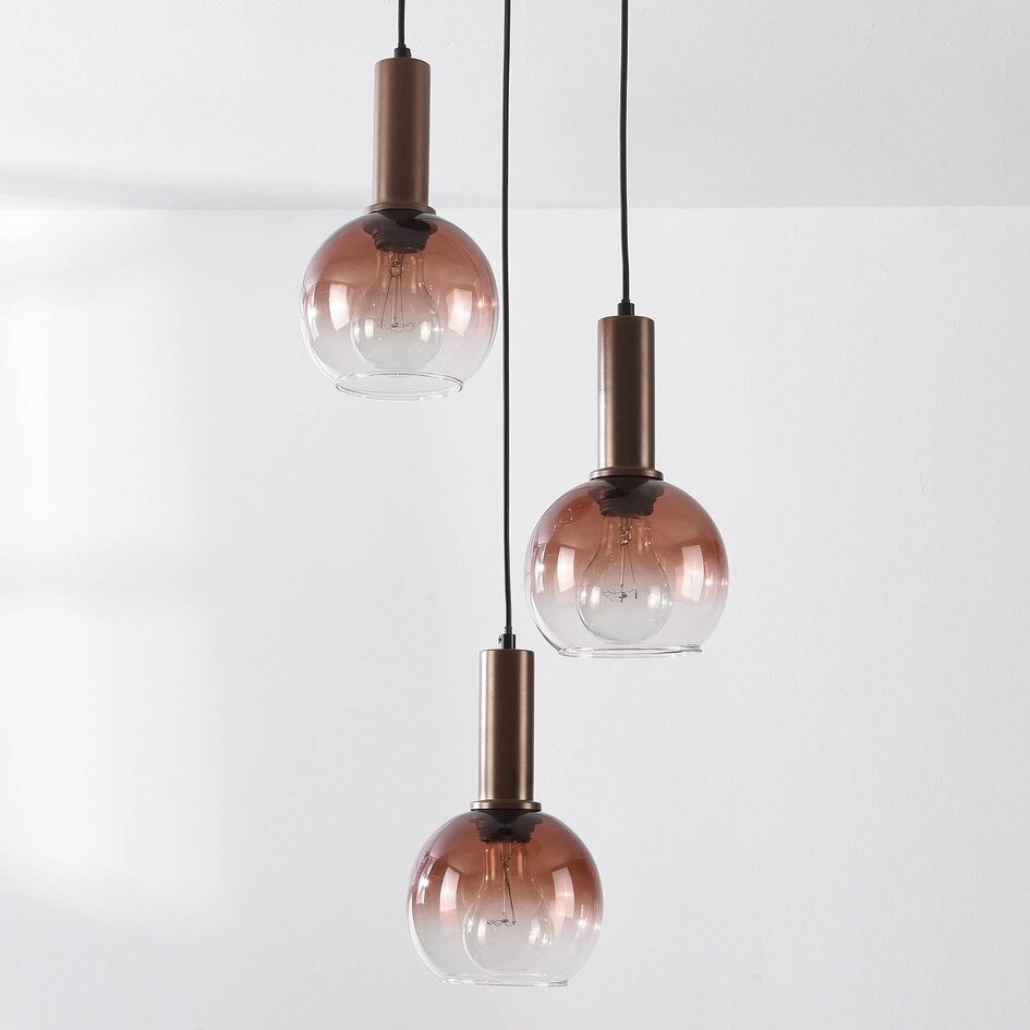Lampa wisząca Dijon w kolorze brązowym z trzema szklanymi kulami z efektem ombre