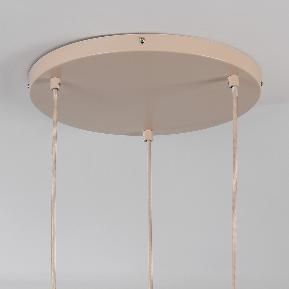 3-punktowa lampa wisząca Japandi Fabrica z materiałowymi lampionami - ciepły beż z różowym podtonem