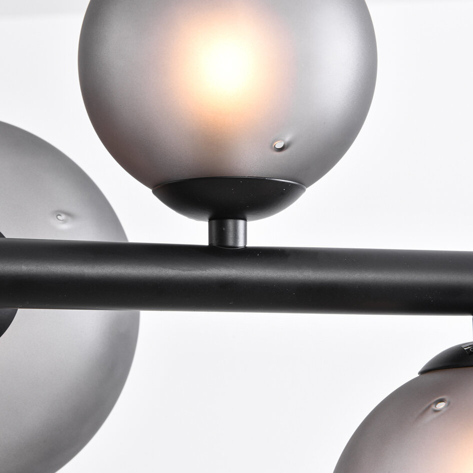 Design szklana lampa wisząca Givree, 9-światło - czarne z szarym matowym szkłem