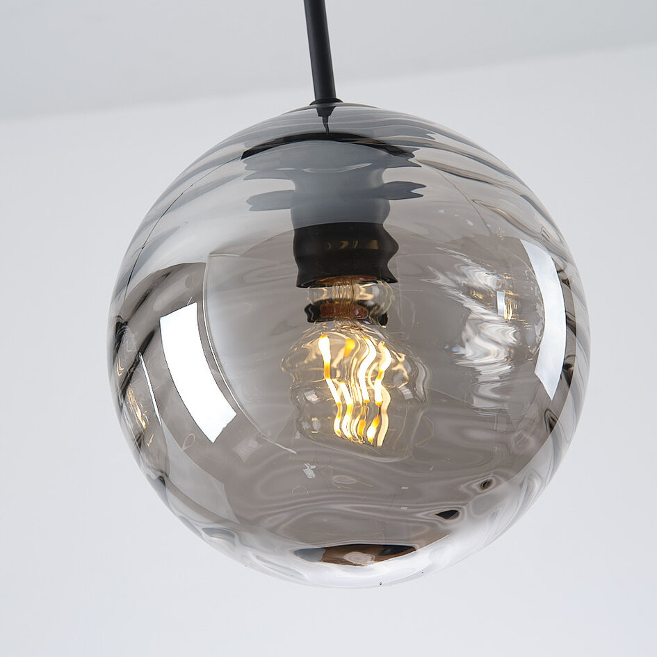 Nowoczesna lampa wisząca czarna z falistym szkłem przydymionym 3D, 3 światła - Carice