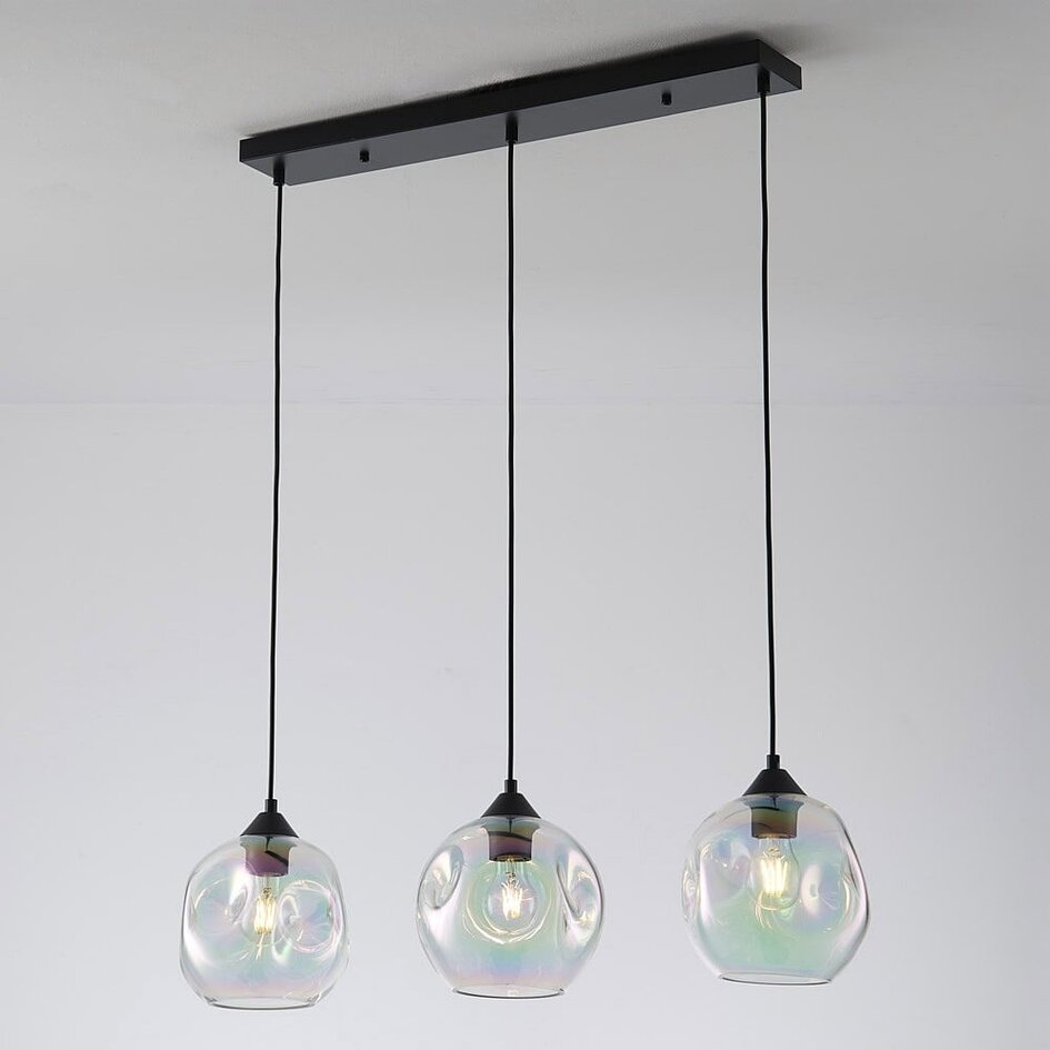 Nowoczesna lampa wisząca Fayen czarna ze szkłem perłowym, 3 światła