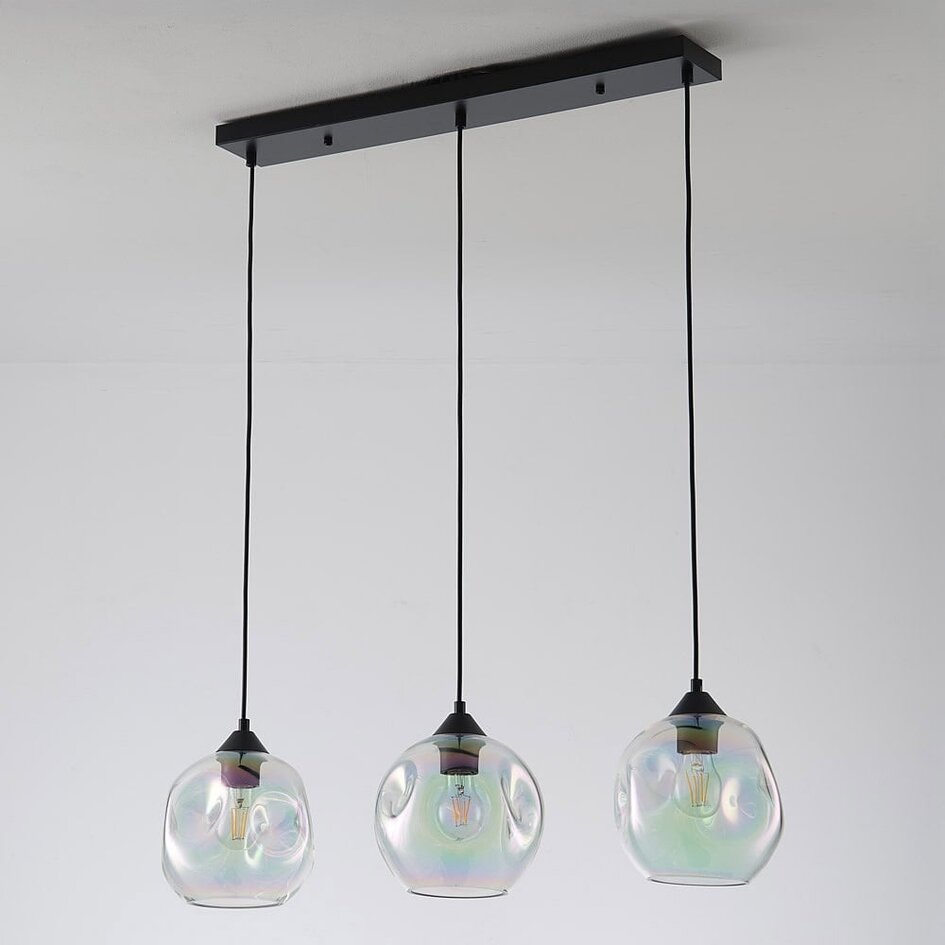 Nowoczesna lampa wisząca Fayen czarna ze szkłem perłowym, 3 światła