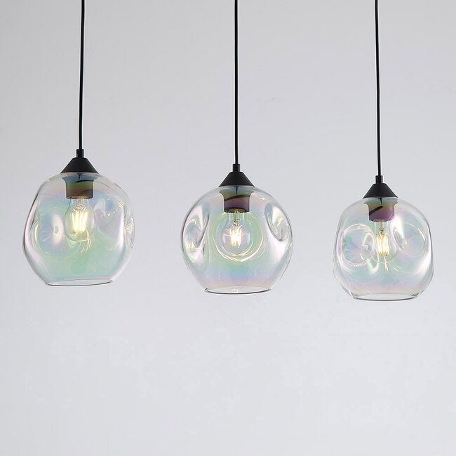 Nowoczesna lampa wisząca Fayen czarna ze szkłem perłowym, 3 światła