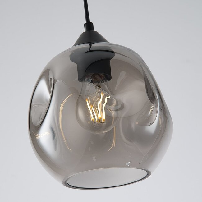 3 światła lampa wisząca Fayen czarna z falistym szkłem dymionym