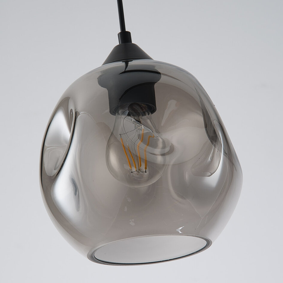 3 światła lampa wisząca Fayen czarna z falistym szkłem dymionym
