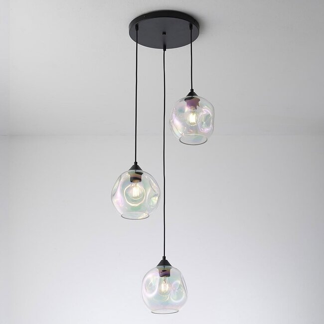 Design lampa wisząca Fajah czarna z organicznym kształtem szkła perłowego, 3 światła