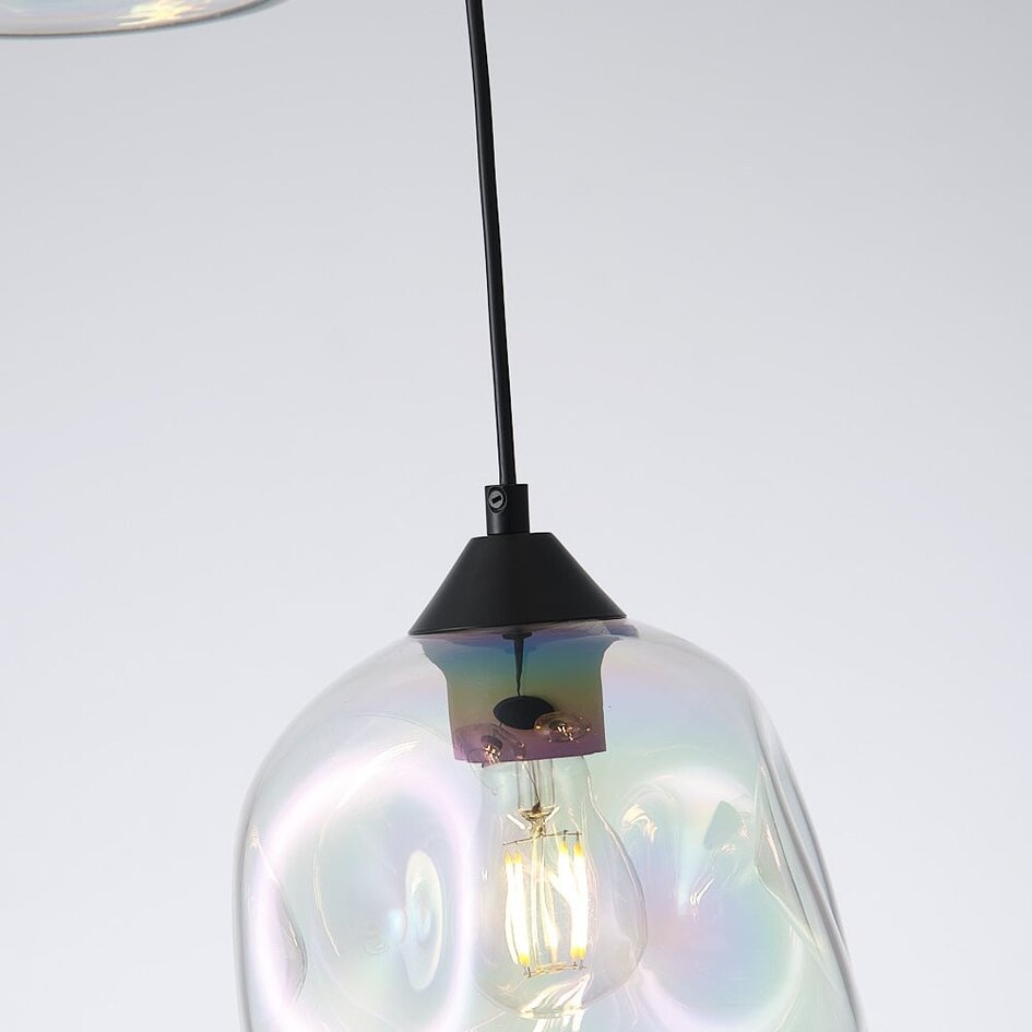 Design lampa wisząca Fajah czarna z organicznym kształtem szkła perłowego, 3 światła