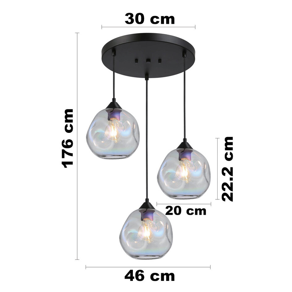 Design lampa wisząca Fajah czarna z organicznym kształtem szkła perłowego, 3 światła