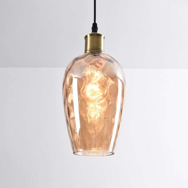 1 światło lampa wisząca Verona bursztynowa - podłużne, wypukłe szkło