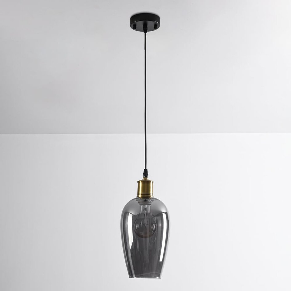 Lampa wisząca Verona – 1-punktowa, podłużne dymione szkło z efektem lustra