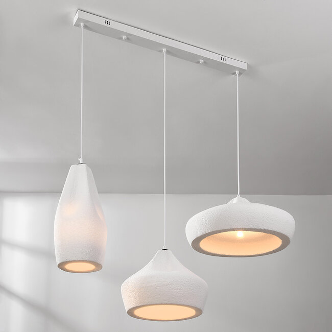 Nowoczesna lampa wisząca biała w stylu Wabi-Sabi, 3 światła - Kaze