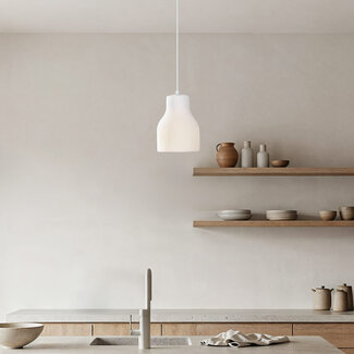 Minimalistyczna lampa wisząca Haru Ø18 cm w stylu Wabi-Sabi - biały wzór kamienia