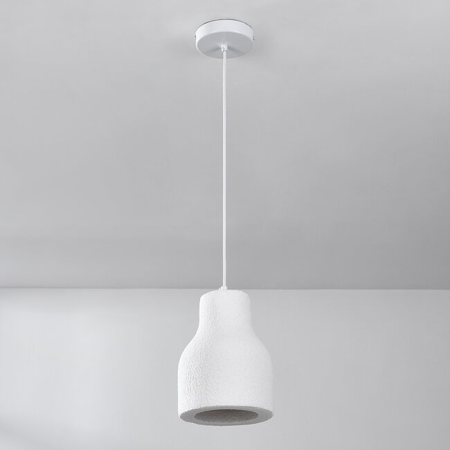 Minimalistyczna lampa wisząca Haru Ø18 cm w stylu Wabi-Sabi - biały wzór kamienia