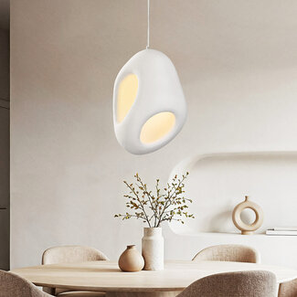 Nowoczesna lampa wisząca Wabi-Sabi Mori z białym efektem kamienia - 42 x 58 cm