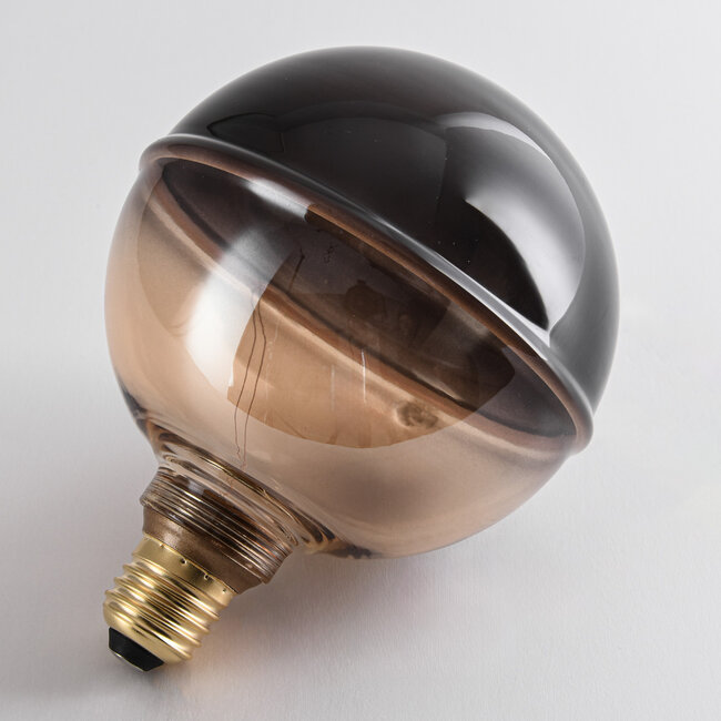 Ściemnialna lampa z żarnikiem 4W E27, 1800 K, szkło bursztynowe i dymione z poziomym pierścieniem Ø13 cm