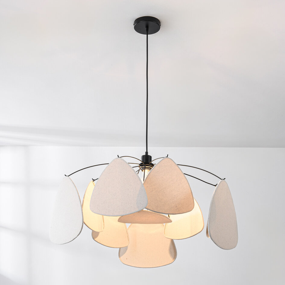 Lniana lampa wisząca, biała z czarnym - Floare