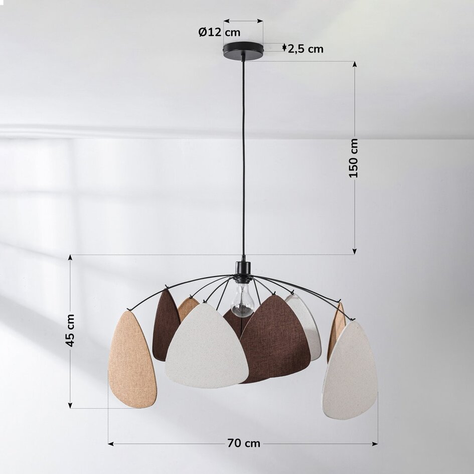 Nowoczesna czarna lampa wisząca Floare, trzy kolory lnu