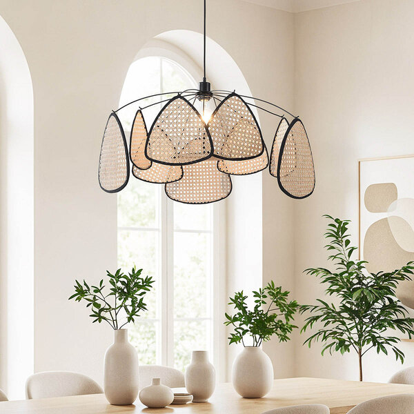 Czarna lampa wisząca boho Floare z rattanu