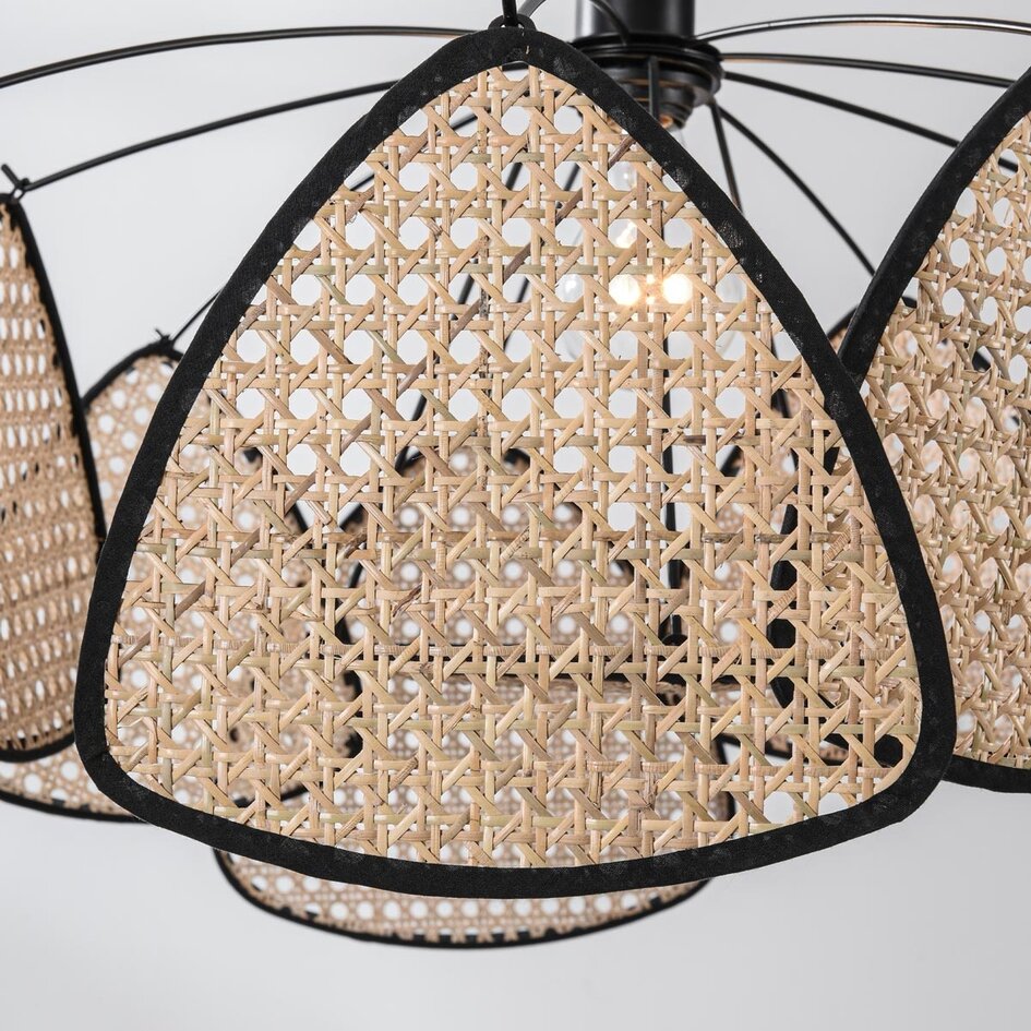 Czarna lampa wisząca boho Floare z rattanu