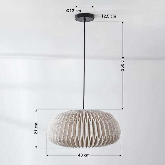 Minimalistyczna lampa wisząca lniana, beżowa - Linte