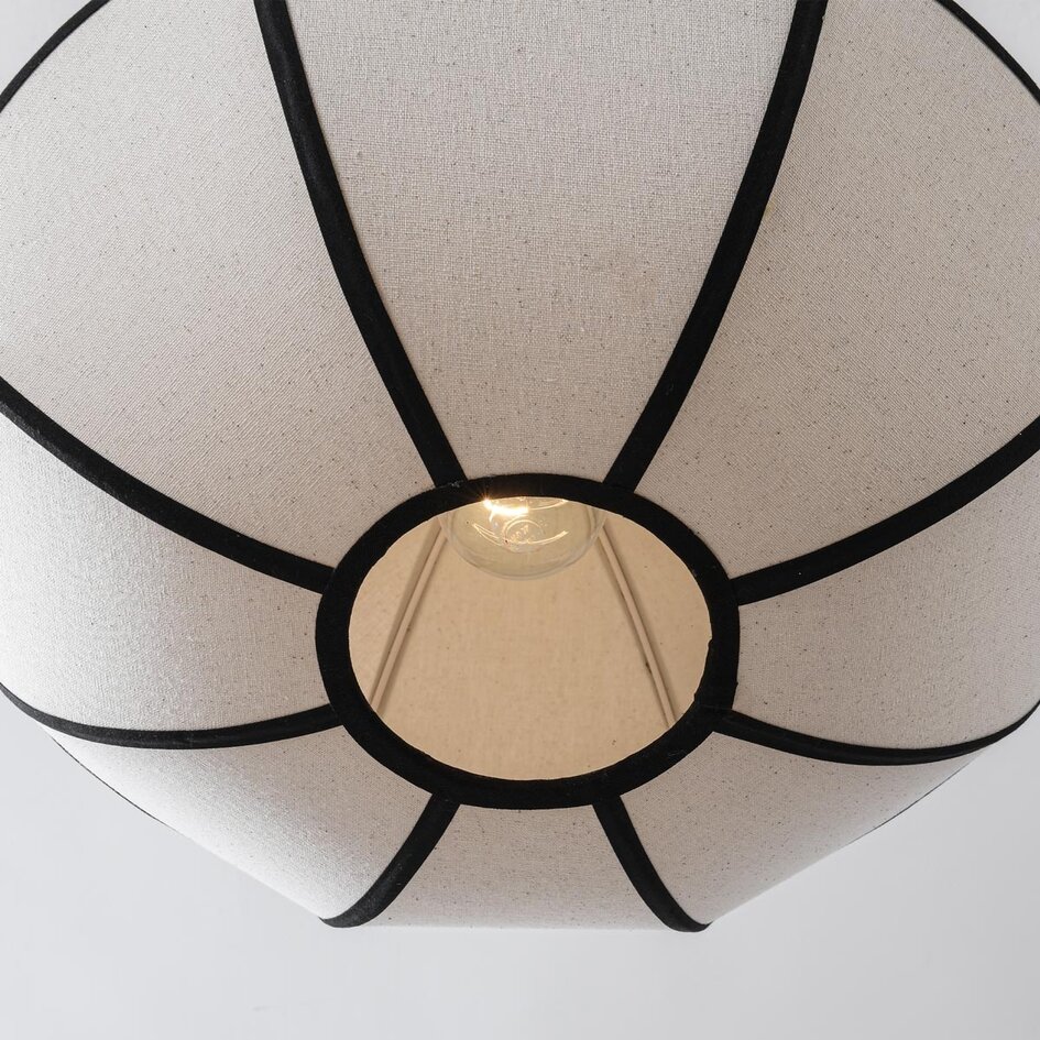 Minimalistyczna lniana lampa wisząca Ovala - biała z czarnymi akcentami