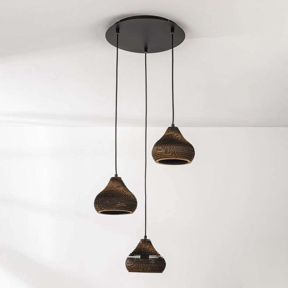 Nowoczesna lampa wisząca kartonowa Lumina, 3 światła