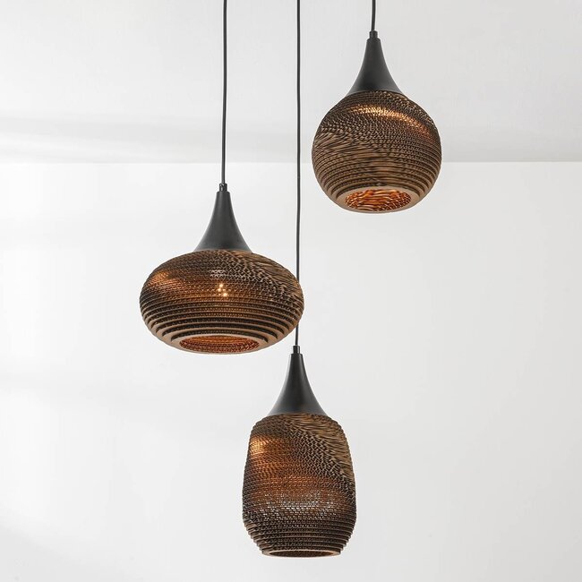 3 światła design lampa wisząca z kartonu Zensa - czarna i brązowa
