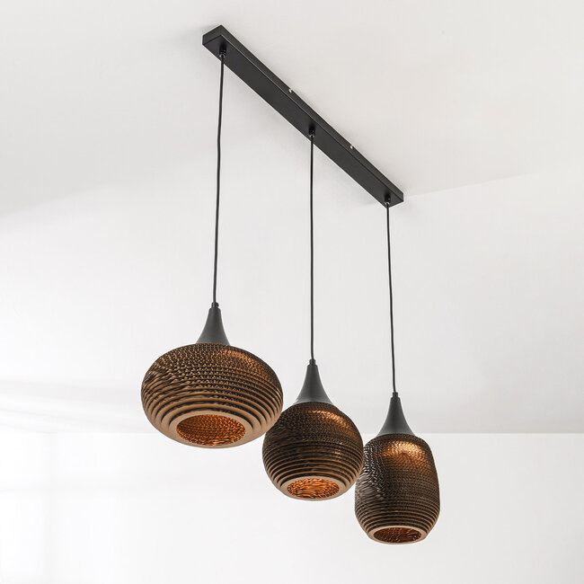 3 światła lampa wisząca z kartonu Folia - czarno-brązowa