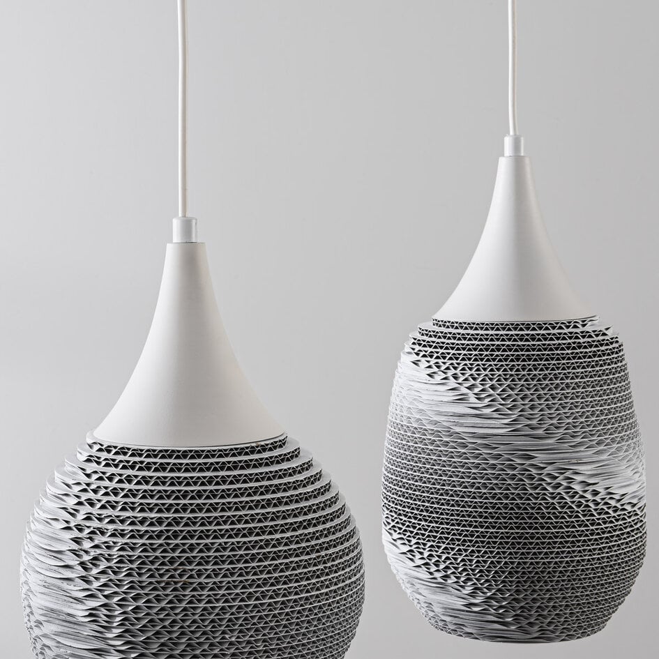 Nowoczesna lampa wisząca kartonowa Folia, 3 światła - biała