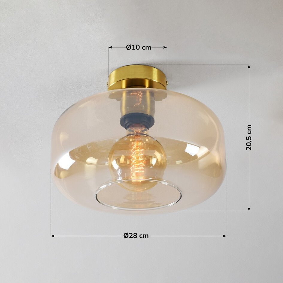 Lampa sufitowa Dome złota ze szkłem bursztynowym