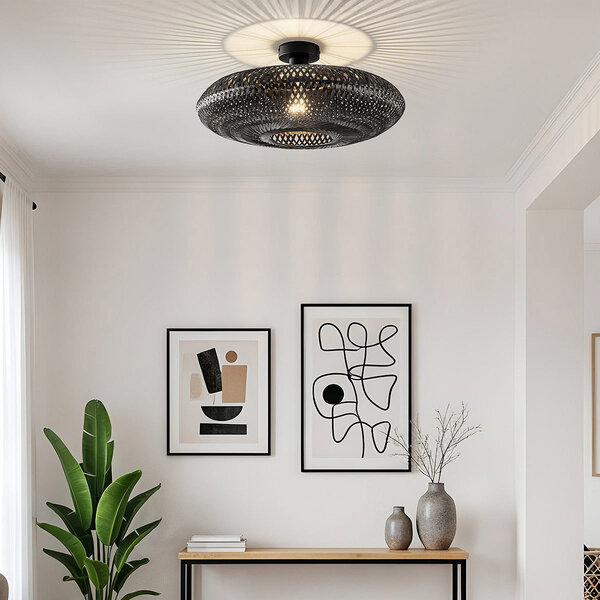 Lampa sufitowa Boho Chic Yuan z ręcznie plecionego bambusa - czarna