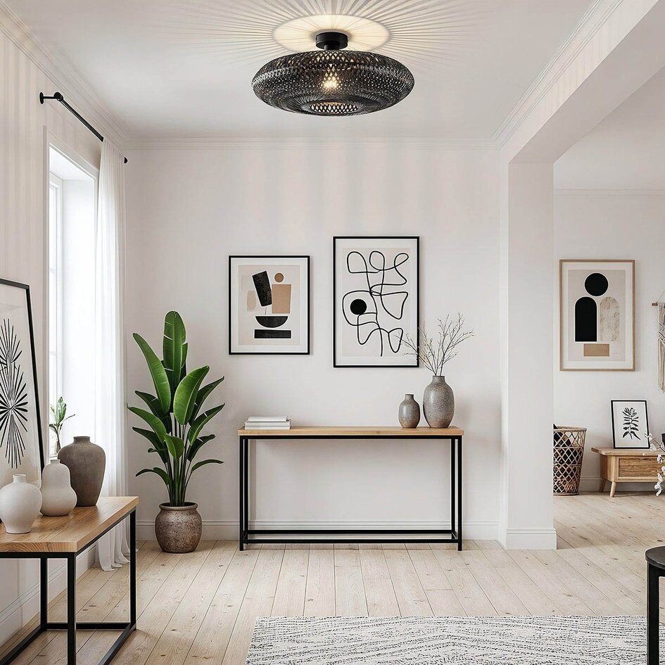 Lampa sufitowa Boho Chic Yuan z ręcznie plecionego bambusa - czarna