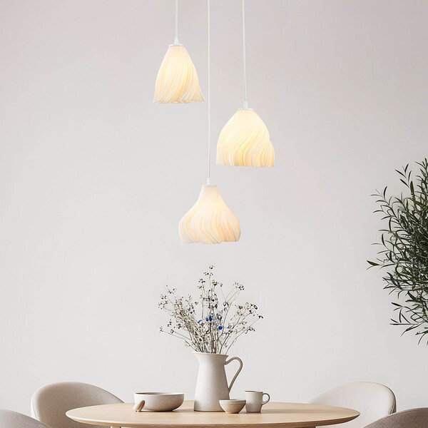 3 światła lampa wisząca Inswa drukowana 3D z falistym designem