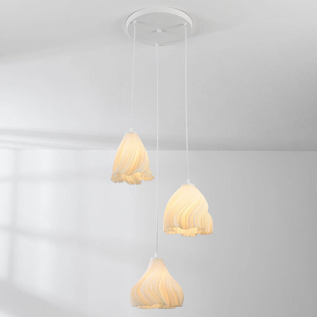 3 światła lampa wisząca Inswa drukowana 3D z falistym designem